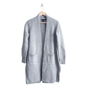 Tahari Open Cardigan Sweateer Gray Wool Blend Long Line Women's M Ribbed Knit